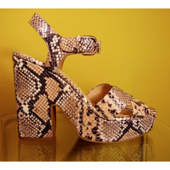 Kate Spade leather vellum snake print chunky heeled sandals 10 - Picture 1 of 12